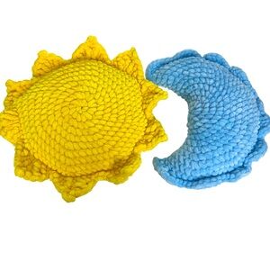 Handmade Crocheted Plushie Super Soft Sun Moon Nursery Baby Yellow Blue Decor